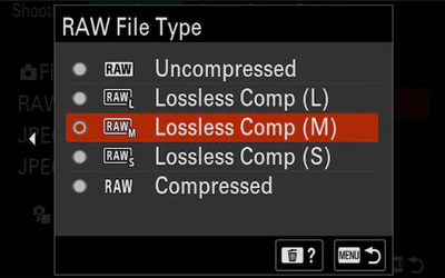 Taille et qualité RAW